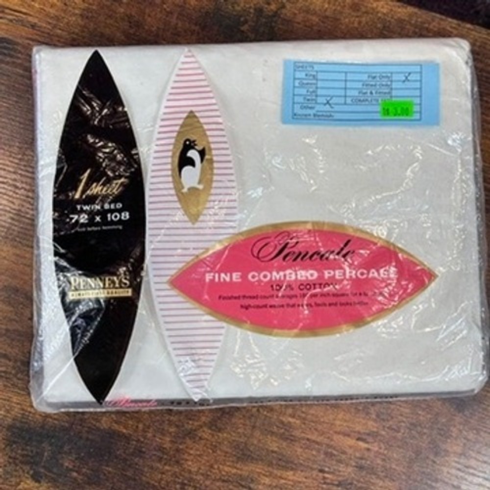 Vintage Penneys Pencale Fitted Sheet Twin Bed Elasta-Fit 100% Cotton Percale 60s